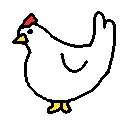 A sticker of a white hen